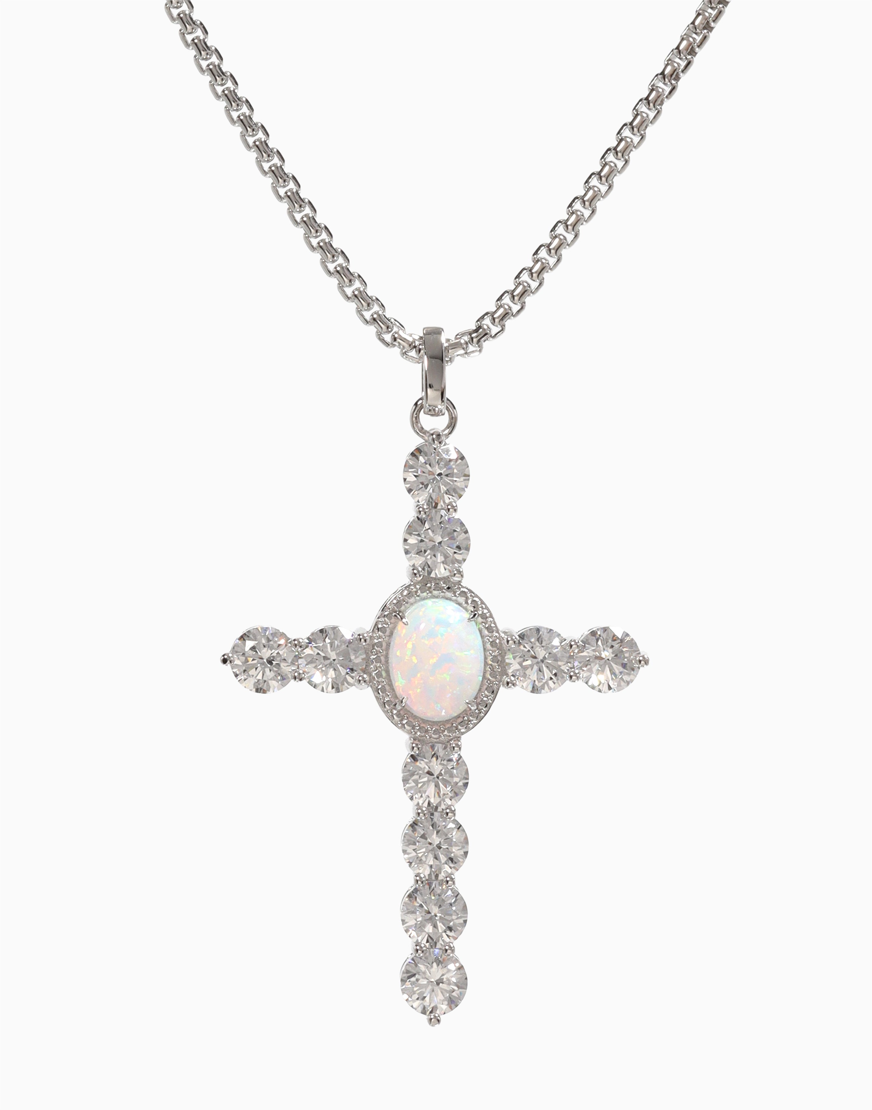 Angélique Cross Pendant Necklace White Opal