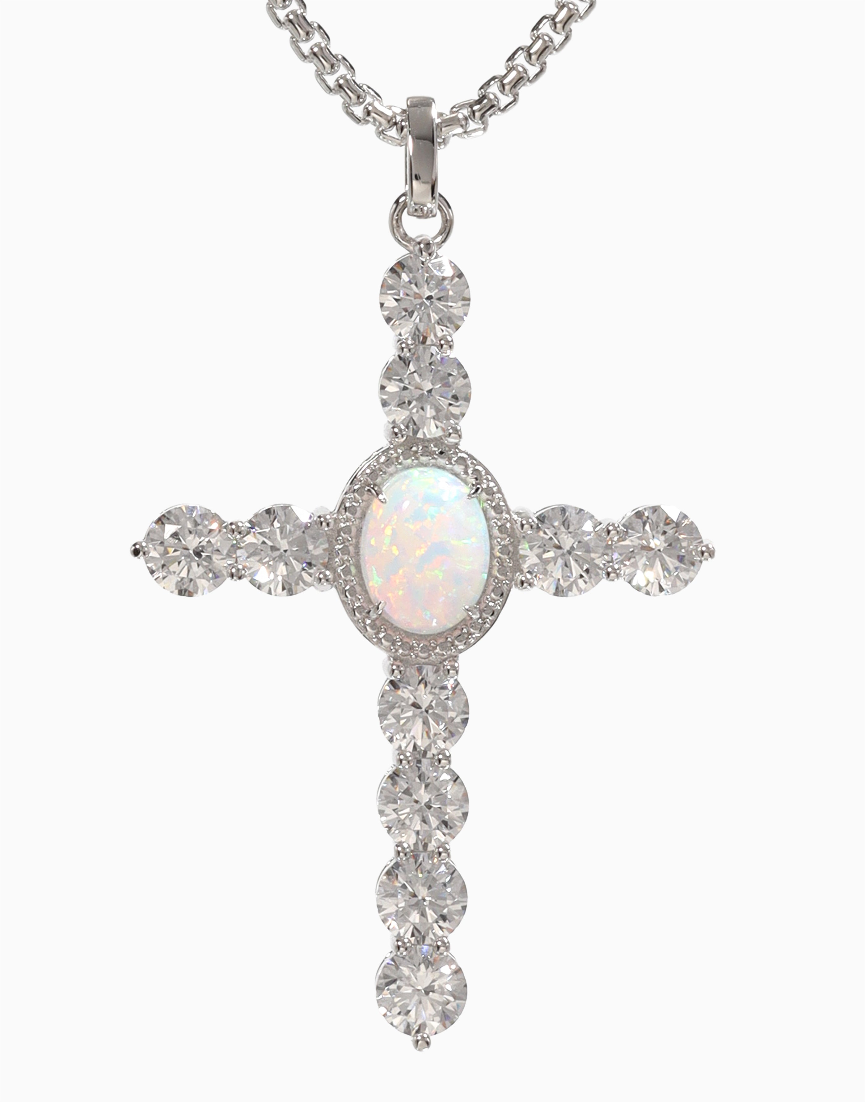Angélique Cross Pendant Necklace White Opal