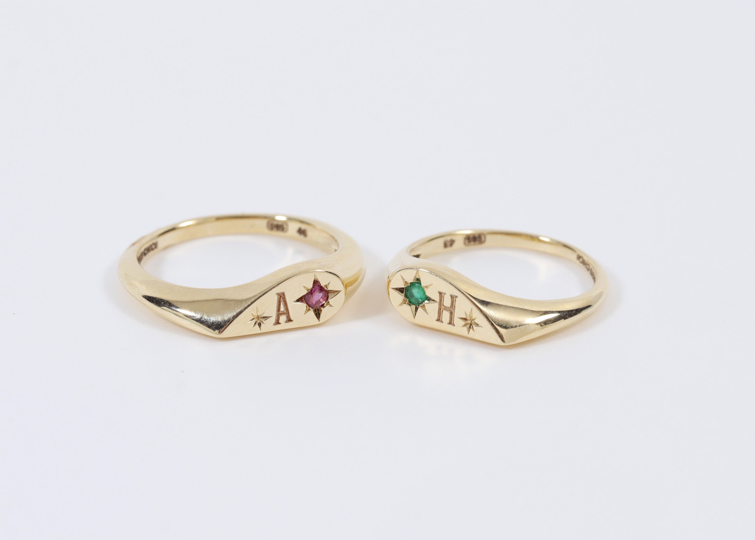 Custom 14K Yellow Gold Engagement Rings with Natural Garnet and Emerald