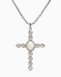 Angélique Cross Pendant Necklace White Opal