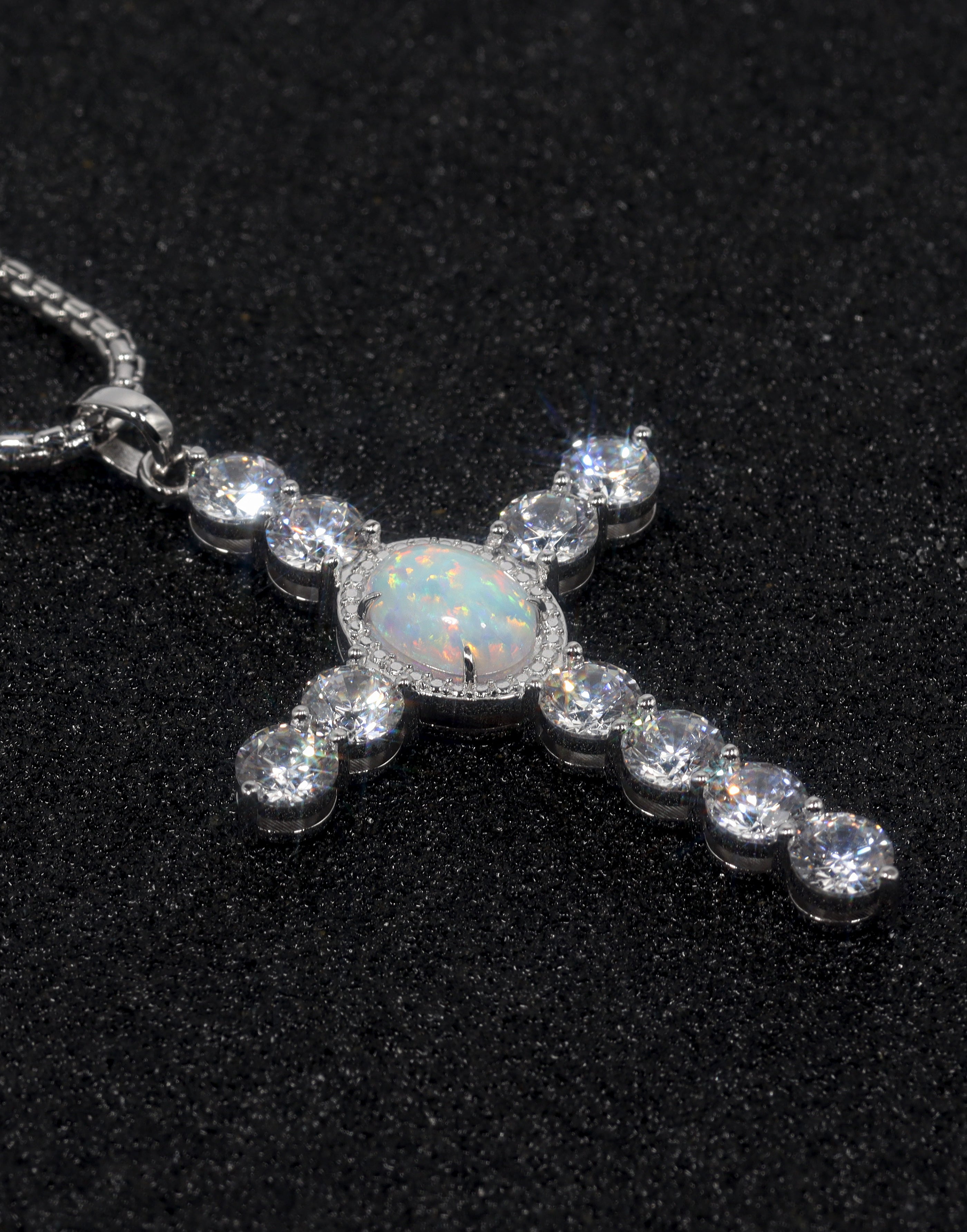 Angélique Cross Pendant Necklace White Opal