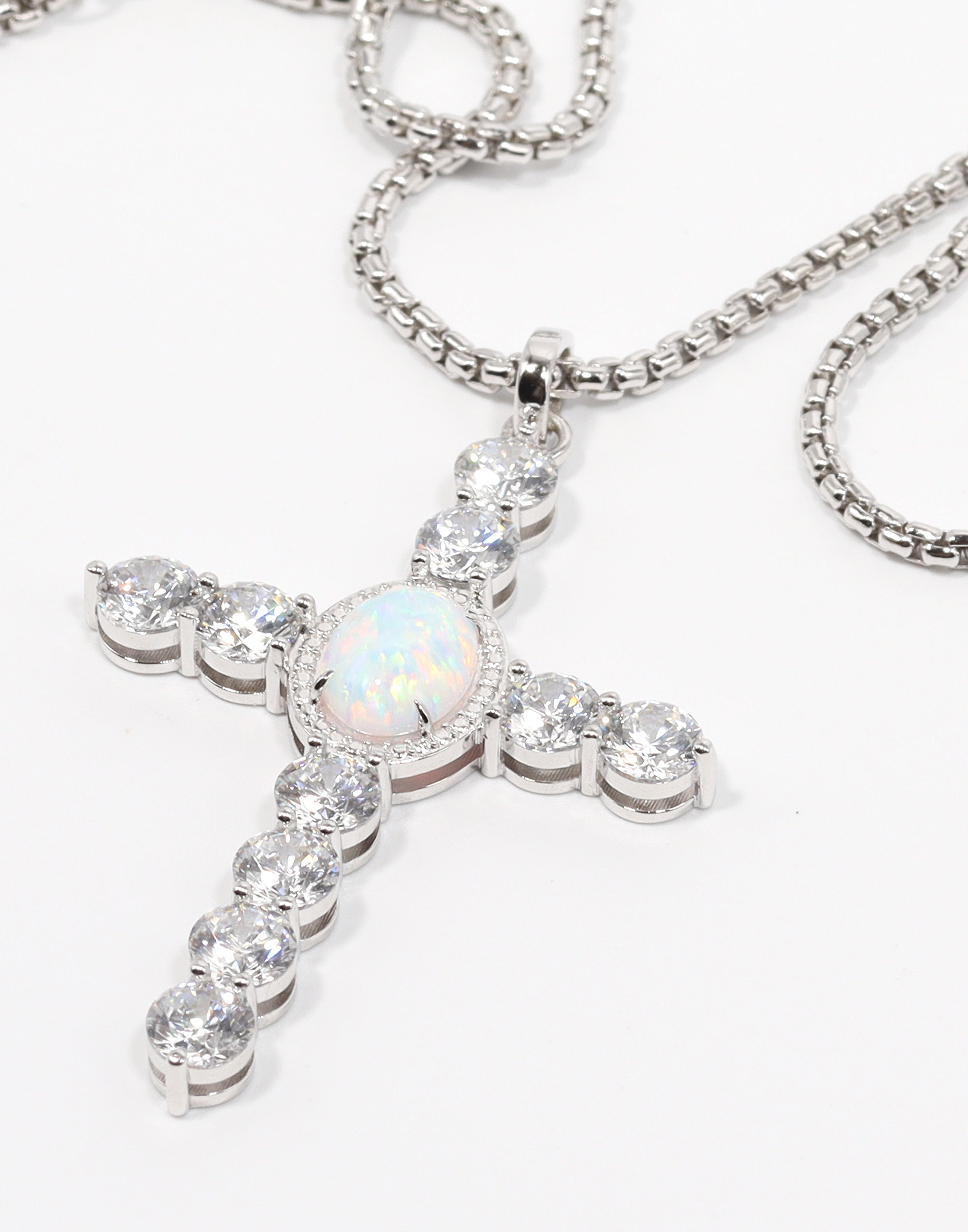 Angélique Cross Pendant Necklace White Opal