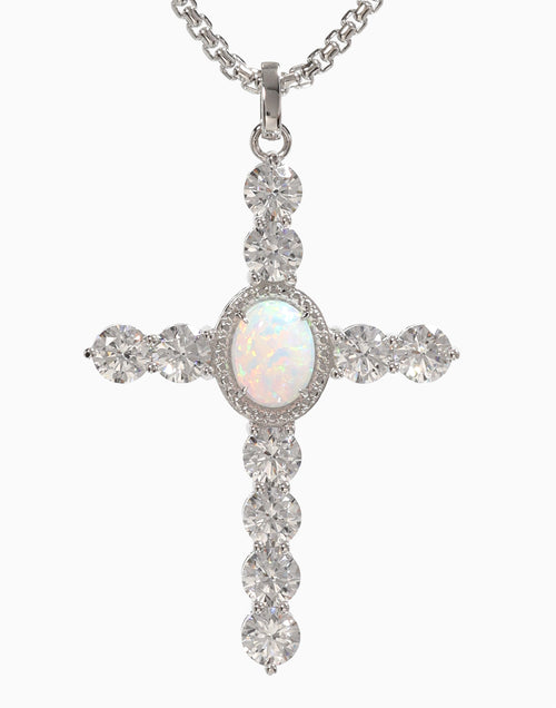 Angélique Cross Pendant Necklace White Opal