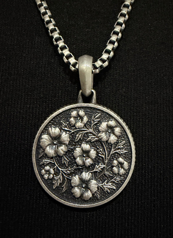 Bespoke Blackened Sterling Silver Mugunghwa Pendant