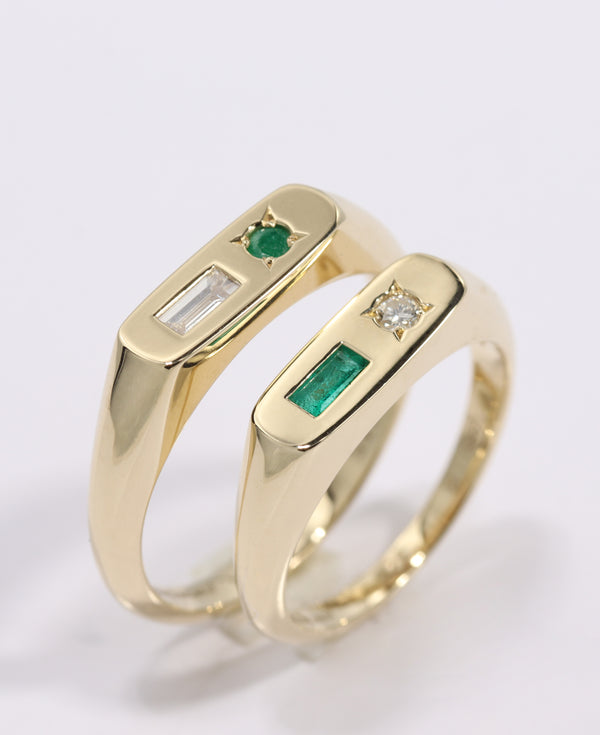 14K Gold Couple Rings with Natural Emerald and Diamond