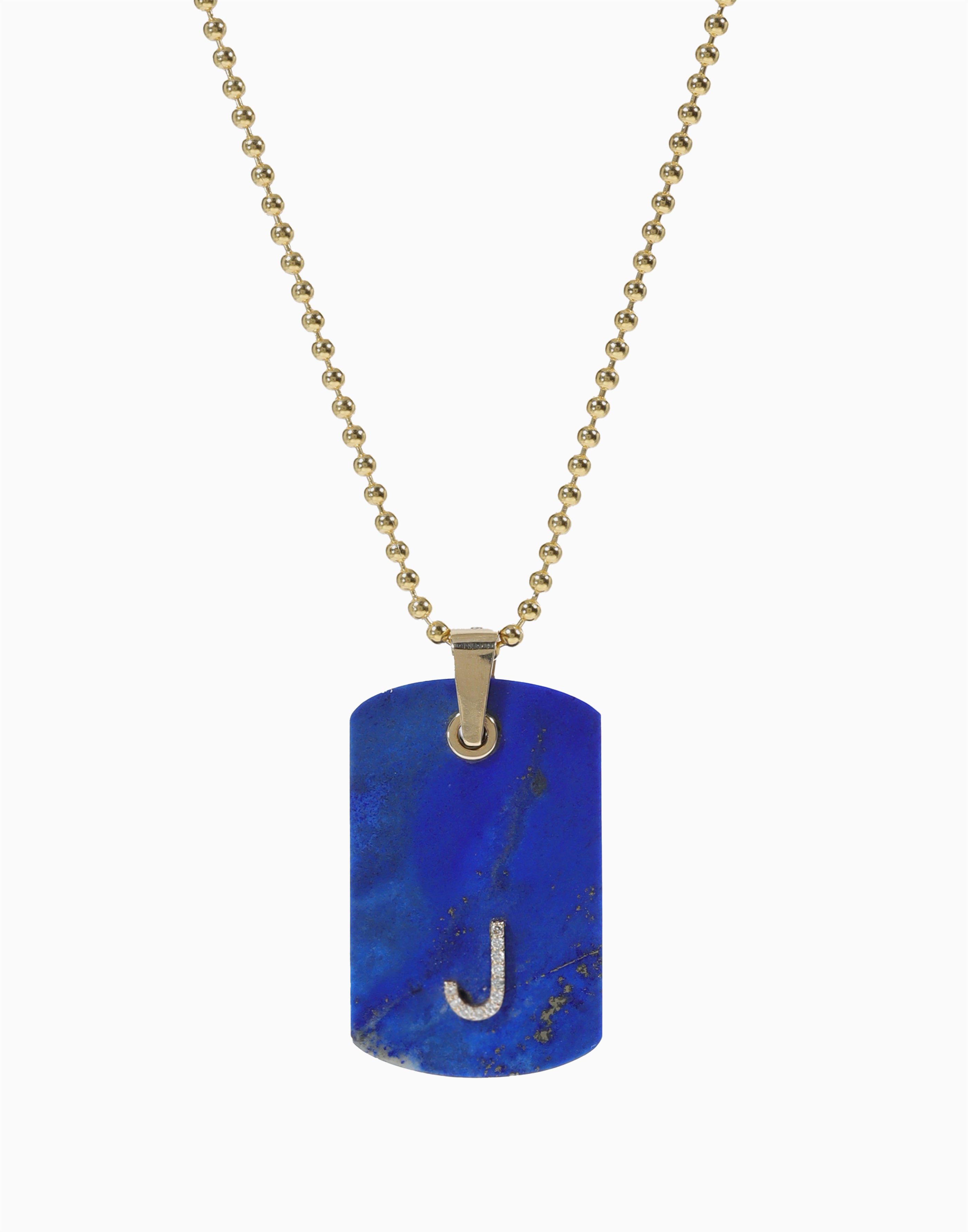 Lapis Lazuli Dog Tag Pendant 14K Gold with Custom Diamond Letter