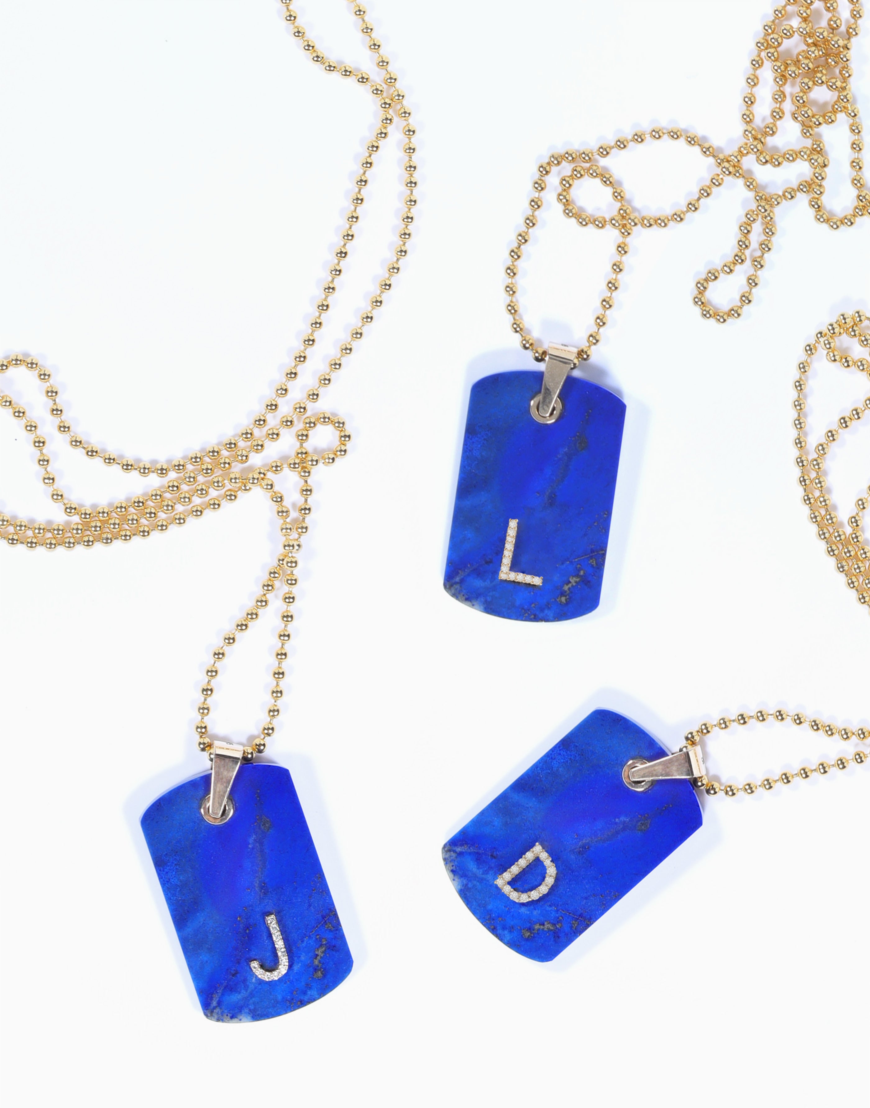Lapis Lazuli Dog Tag Pendant 14K Gold with Custom Diamond Letter