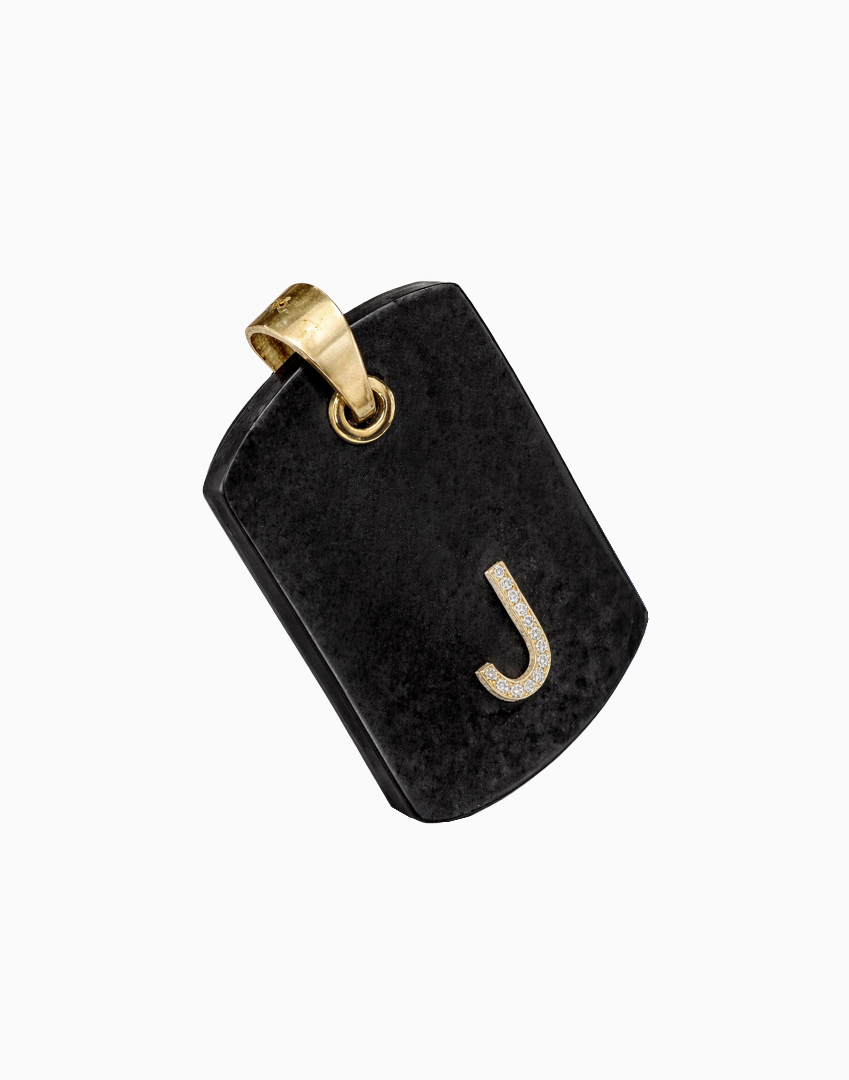 Black Onyx Dog Tag Pendant 14K Gold with Custom Diamond Letter