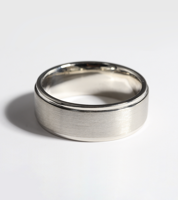 Platinum Wedding Band with Brushed and Polished Edges