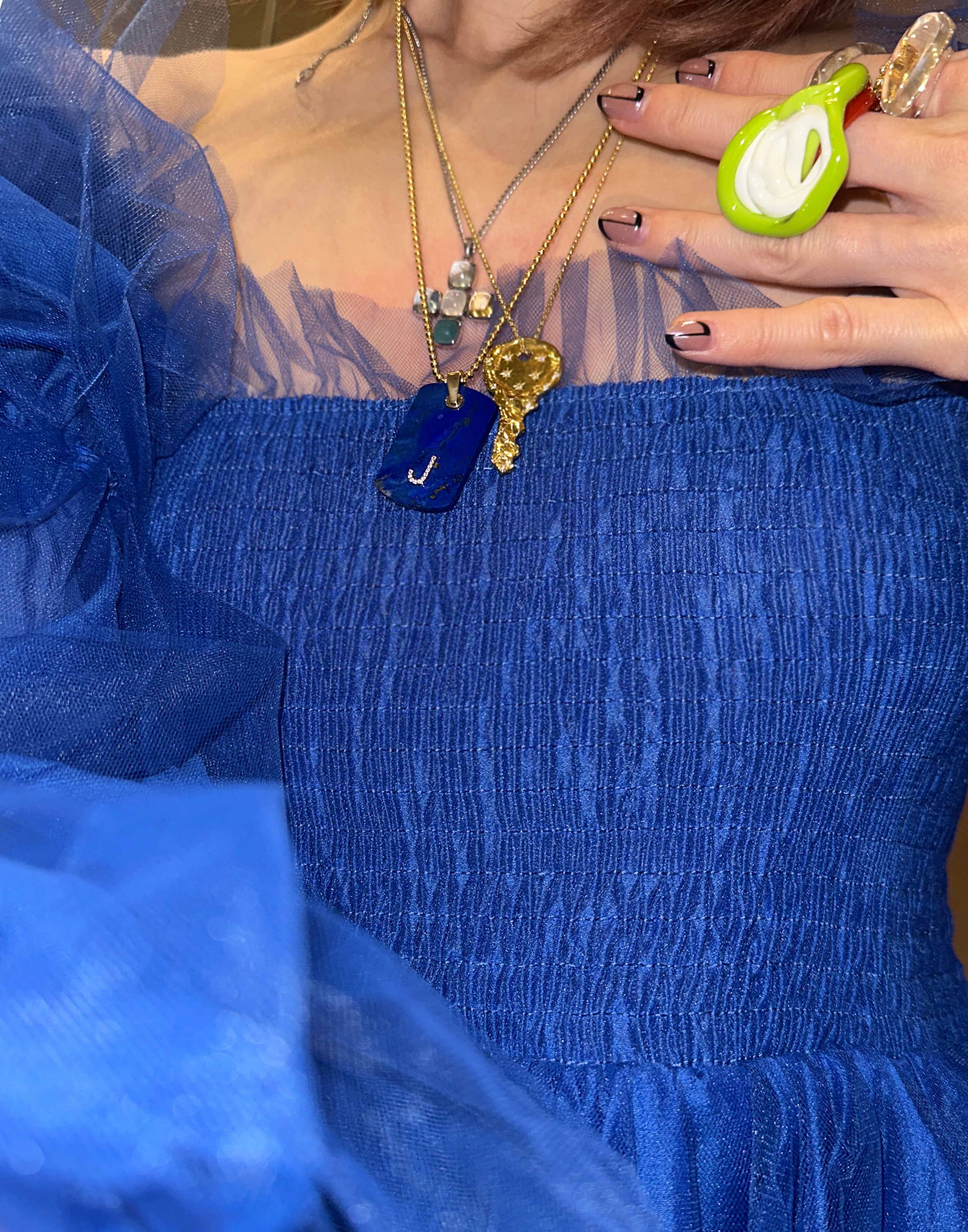Lapis Lazuli Dog Tag Pendant 14K Gold with Custom Diamond Letter